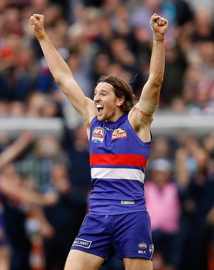 AFL 2016 Toyota AFL Grand Final - Sydney v Western Bulldogs MELBOURNE, AUSTRALIA - OCTOBER 01: Marcus Bontempelli of the Bulldogs celebrates as the final siren sounds during the 2016 Toyota AFL Grand Final match between the Sydney Swans and the Western Bulldogs at the Melbourne Cricket Ground on October 01, 2016 in Melbourne, Australia. (Photo by Michael Willson/AFL Media)